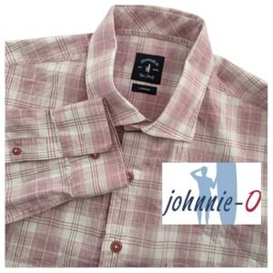 Johnnie-O Button Down Shirt Mens Large Pink Plaid Top Shelf Nall JMWL 5930